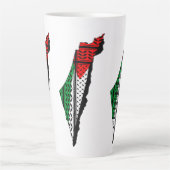 Palestina kaart met vlag en Keffiyeg patroon Latte Mok (Voorkant)