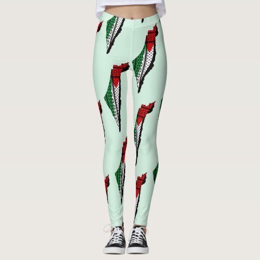 Palestina kaart met vlag en Keffiyeg patroon Leggings (Voorkant)