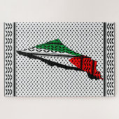 Palestina kaart met vlag en Keffiyeg patroon Legpuzzel (Horizontaal)