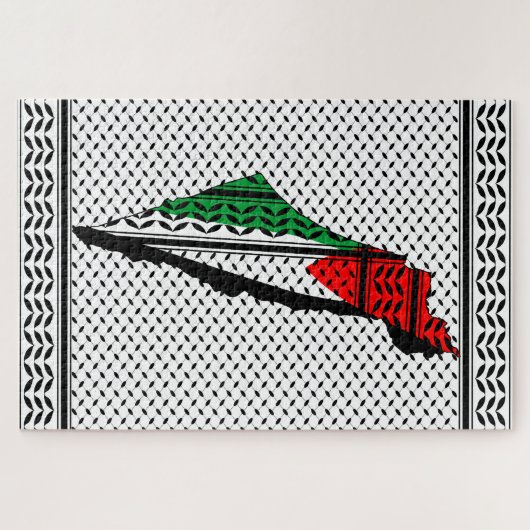 Palestina kaart met vlag en Keffiyeg patroon Legpuzzel (Horizontaal)