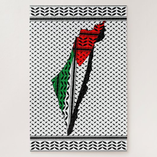Palestina kaart met vlag en Keffiyeg patroon Legpuzzel (Verticaal)