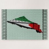 Palestina kaart met vlag en Keffiyeg patroon Legpuzzel (Horizontaal)