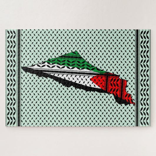 Palestina kaart met vlag en Keffiyeg patroon Legpuzzel (Horizontaal)