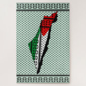 Palestina kaart met vlag en Keffiyeg patroon Legpuzzel (Verticaal)