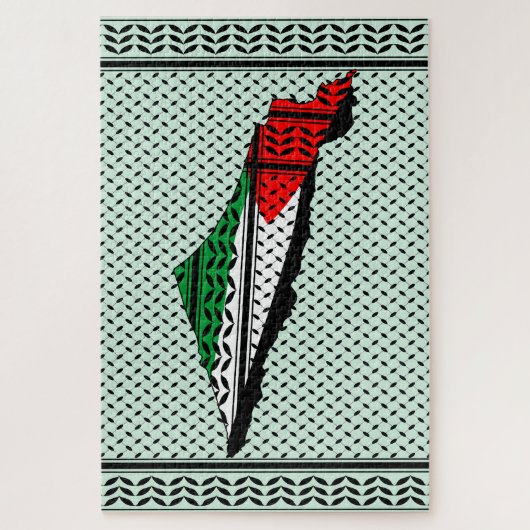 Palestina kaart met vlag en Keffiyeg patroon Legpuzzel (Verticaal)