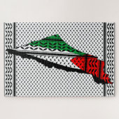Palestina kaart met vlag en Keffiyeg patroon Legpuzzel (Horizontaal)