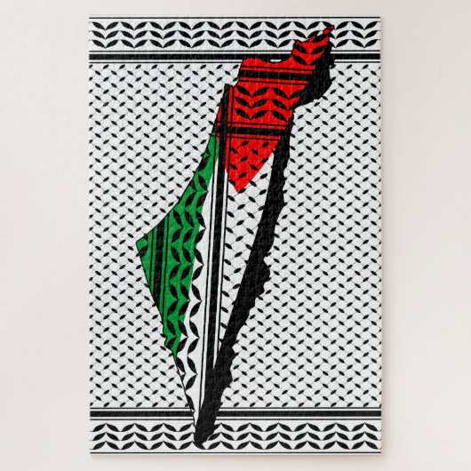 Palestina kaart met vlag en Keffiyeg patroon Legpuzzel (Verticaal)