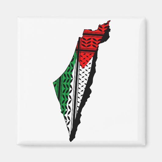 Palestina kaart met vlag en Keffiyeg patroon Magneet (Voorkant)
