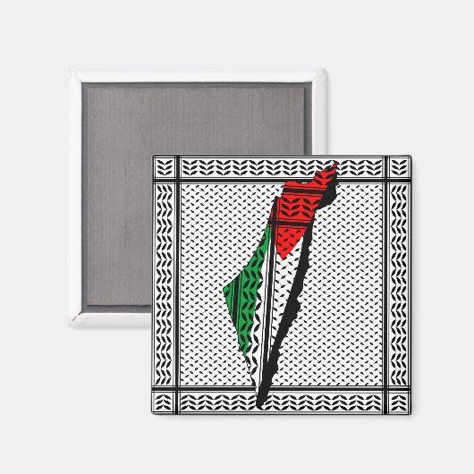 Palestina kaart met vlag en Keffiyeg patroon Magneet (Voorkant / Achterkant)