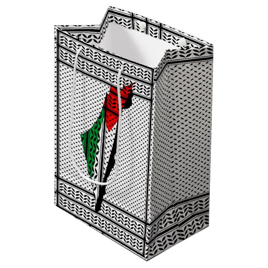 Palestina kaart met vlag en Keffiyeg patroon Medium Cadeauzakje (Voorkant Gekanteld)