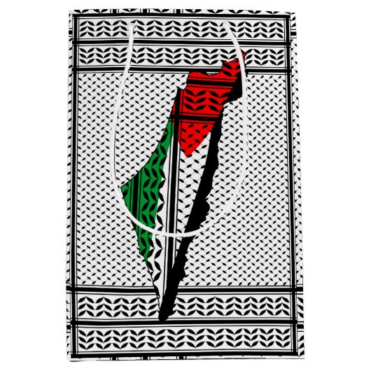 Palestina kaart met vlag en Keffiyeg patroon Medium Cadeauzakje (Voorkant)
