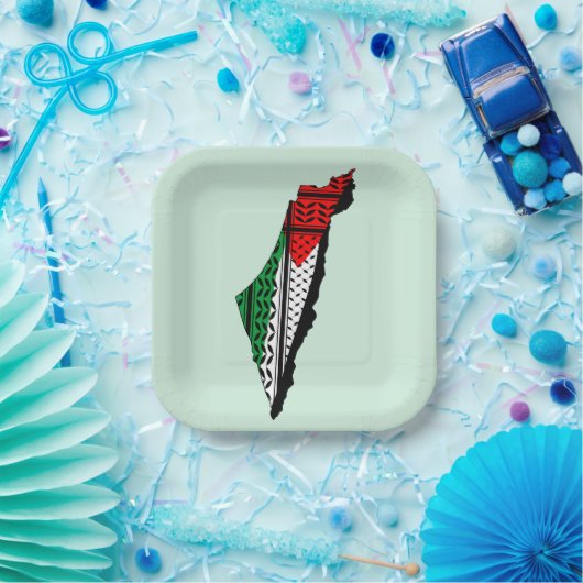Palestina kaart met vlag en Keffiyeg patroon Papieren Bordje (Feest)