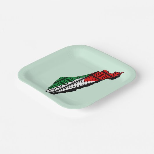 Palestina kaart met vlag en Keffiyeg patroon Papieren Bordje (Gebogen)