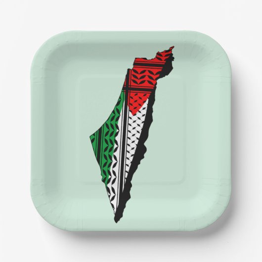 Palestina kaart met vlag en Keffiyeg patroon Papieren Bordje (Voorkant)