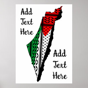 Palestina kaart met vlag en Keffiyeg patroon Poster