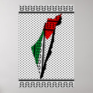 Palestina kaart met vlag en Keffiyeg patroon Poster