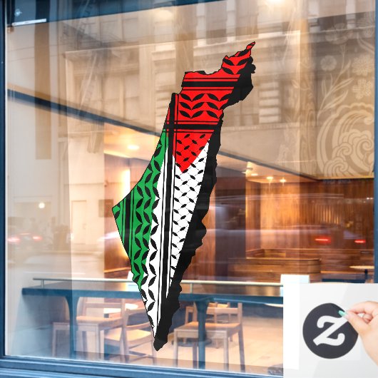 Palestina kaart met vlag en Keffiyeg patroon Raamsticker (Cafe Raam)