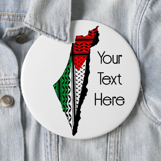 Palestina kaart met vlag en Keffiyeg patroon Ronde Button 6,0 Cm (In situ)