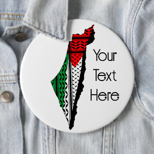 Palestina kaart met vlag en Keffiyeg patroon Ronde Button 6,0 Cm
