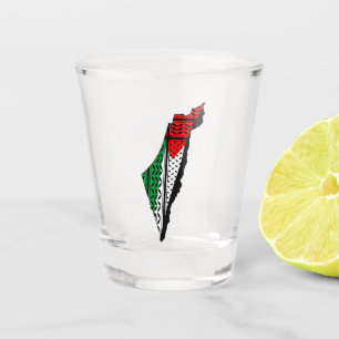 Palestina kaart met vlag en Keffiyeg patroon Shot Glas