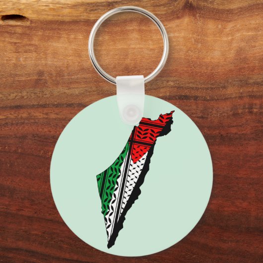 Palestina kaart met vlag en Keffiyeg patroon Sleutelhanger (Voorkant)