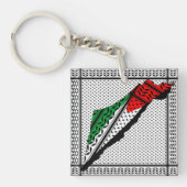 Palestina kaart met vlag en Keffiyeg patroon Sleutelhanger (voorkant)