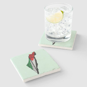 Palestina kaart met vlag en Keffiyeg patroon Stenen Onderzetter