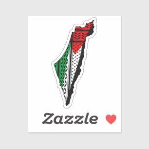 Palestina kaart met vlag en Keffiyeg patroon Sticker