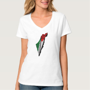 Palestina kaart met vlag en Keffiyeg patroon T-shirt