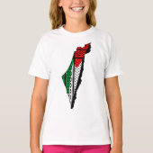 Palestina kaart met vlag en Keffiyeg patroon T-shirt (Voorkant)