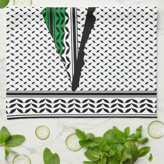 Palestina kaart met vlag en Keffiyeg patroon Theedoek (Gevouwen)