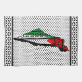 Palestina kaart met vlag en Keffiyeg patroon Theedoek (Horizontaal)