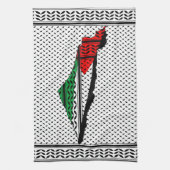Palestina kaart met vlag en Keffiyeg patroon Theedoek (Verticaal)