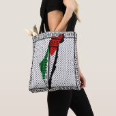 Palestina kaart met vlag en Keffiyeg patroon Tote Bag (Dichtbij)