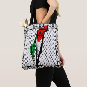 Palestina kaart met vlag en Keffiyeg patroon Tote Bag