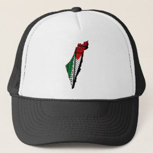 Palestina kaart met vlag en Keffiyeg patroon Trucker Pet