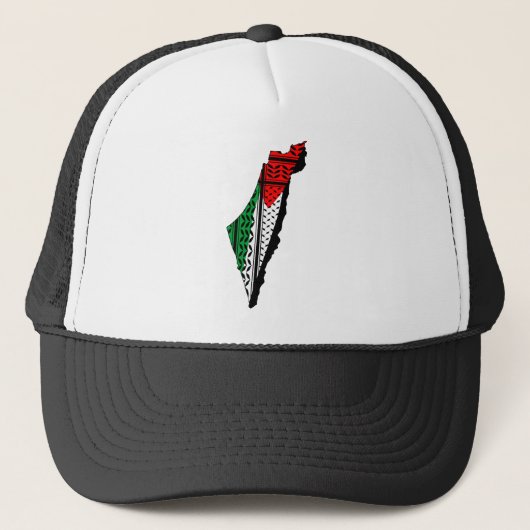 Palestina kaart met vlag en Keffiyeg patroon Trucker Pet (Voorkant)
