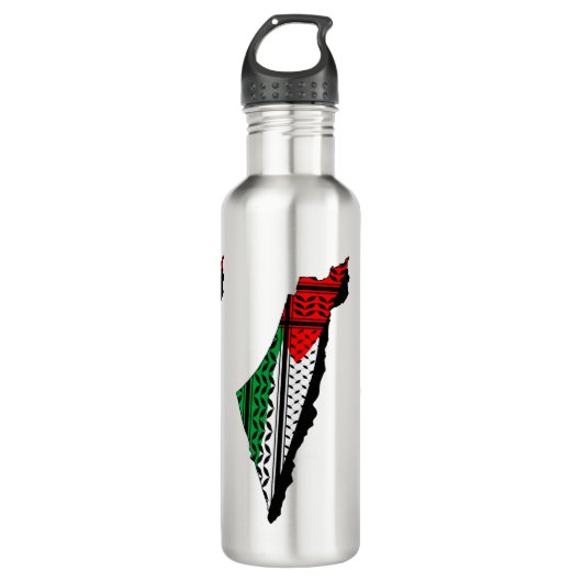 Palestina kaart met vlag en Keffiyeg patroon Waterfles (Voorkant)
