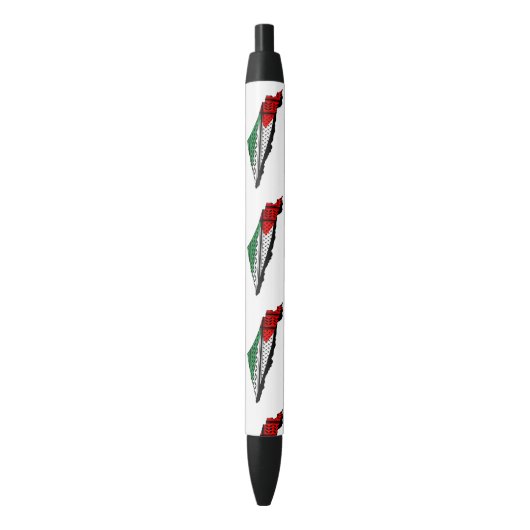 Palestina kaart met vlag en Keffiyeg patroon Zwarte Inkt Pen (Voorkant Verticaal)
