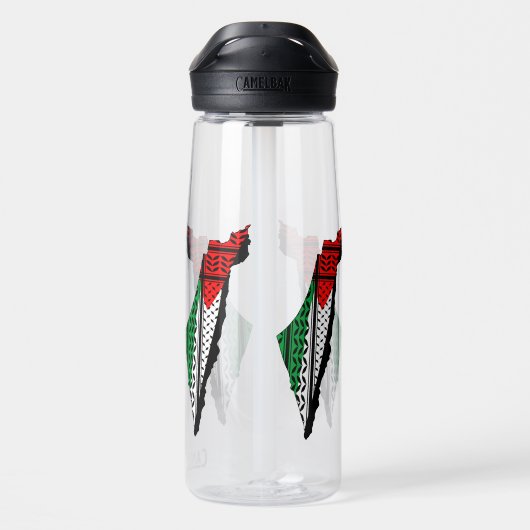 Palestina kaart met vlag en Keffiyeh patroon Waterfles (Achterkant)