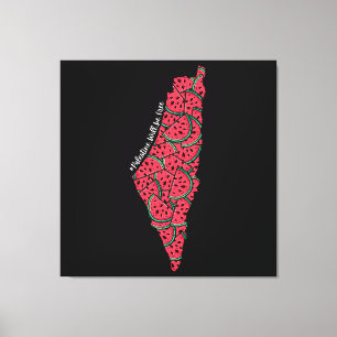 Palestina Kaart vol met Watermeloenen   Vrij Pales Canvas Afdruk