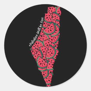Palestina Kaart vol met Watermeloenen Vrij Pales Ronde Sticker