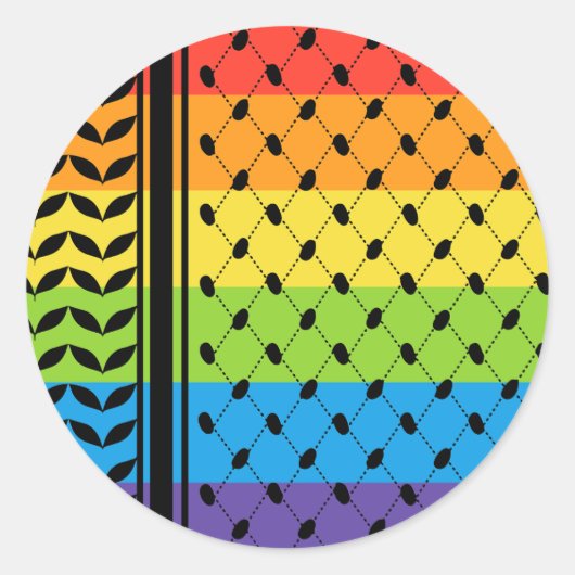 Palestina LGBT Rainbow Keffiyeh Patroon Sjaal Ronde Sticker (Voorkant)
