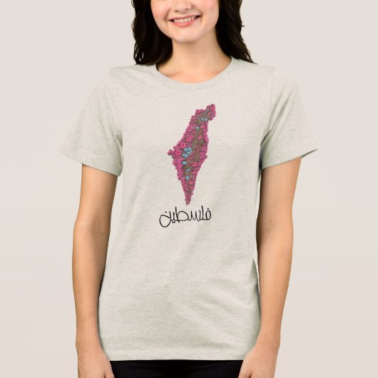 Palestina met bloemen Tri-Blend shirt (Voorkant)