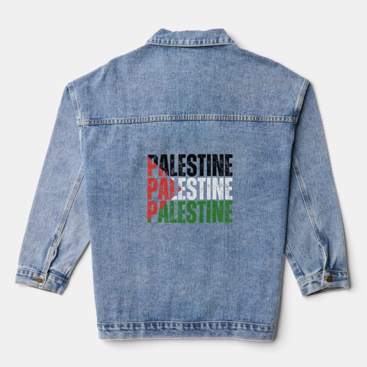Palestina Naam met Palestijnse Vlag Denim Jacket (Achterkant)