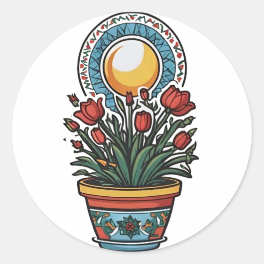 Palestina papavers in een vaas art ronde sticker (Voorkant)
