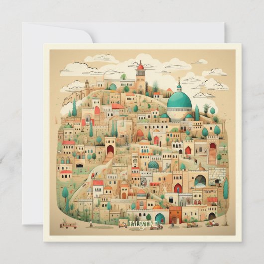 Palestina stadsgezicht illustratie feestdagenkaart (Voorkant)