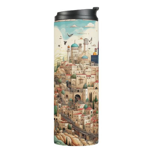 Palestina stadsgezicht illustratie thermosbeker (Gedraaid links)