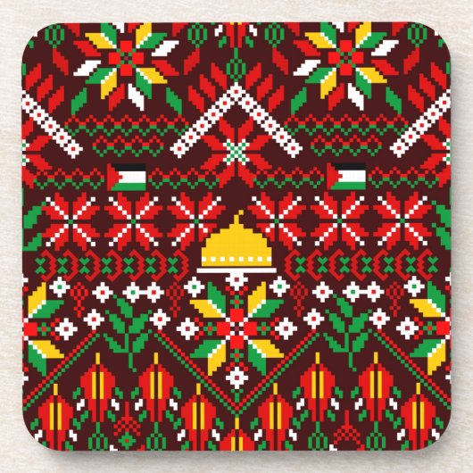Palestina Tatreez Traditioneel Borduurwerk Bier Onderzetter (Voorkant)