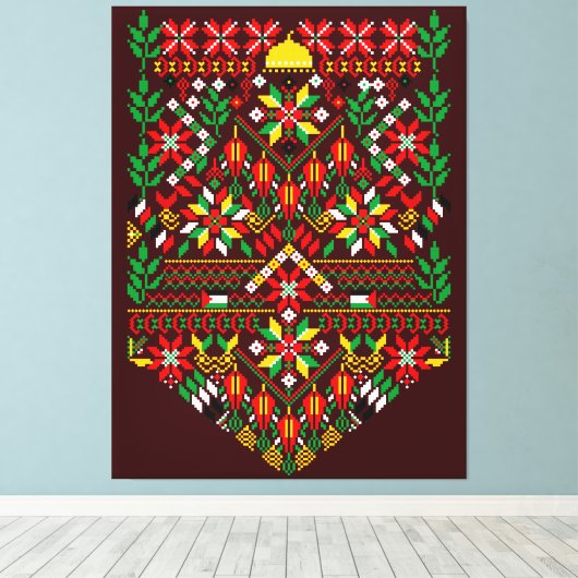 Palestina Tatreez Traditioneel Borduurwerk Canvas Afdruk (Insitu (Houten vloer))